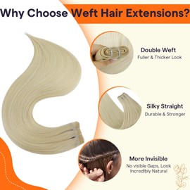 Full Shine Weft Hair Extensions 14 Inch Pastel Straight Human Hair Bundles 60 Platinum Blonde Sew in Hair Extensions for Women 105 Grams