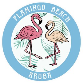 Blue Heron Two Flamingos Flamingo Beach, Aruba Car Truck Window Bumper Sticker Decal - Columbia Blue