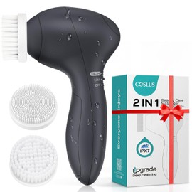 COSLUS Cepillo de limpieza facial: cepillo de limpieza facial ajustable de 2 velocidades para piel sensible, cuidado de la barba, limpieza profunda y exfoliante suave, portátil para viajes y ducha