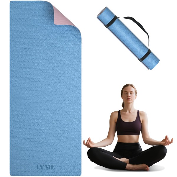 LVME Yoga Mat Non Slip, Anti-Tear 1/4 Thick TPE Yoga