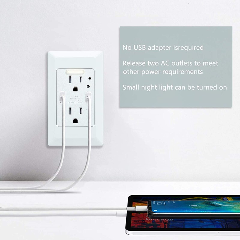 Nineleaf Wall Mount Charger Power Socket USB Wall Charger with