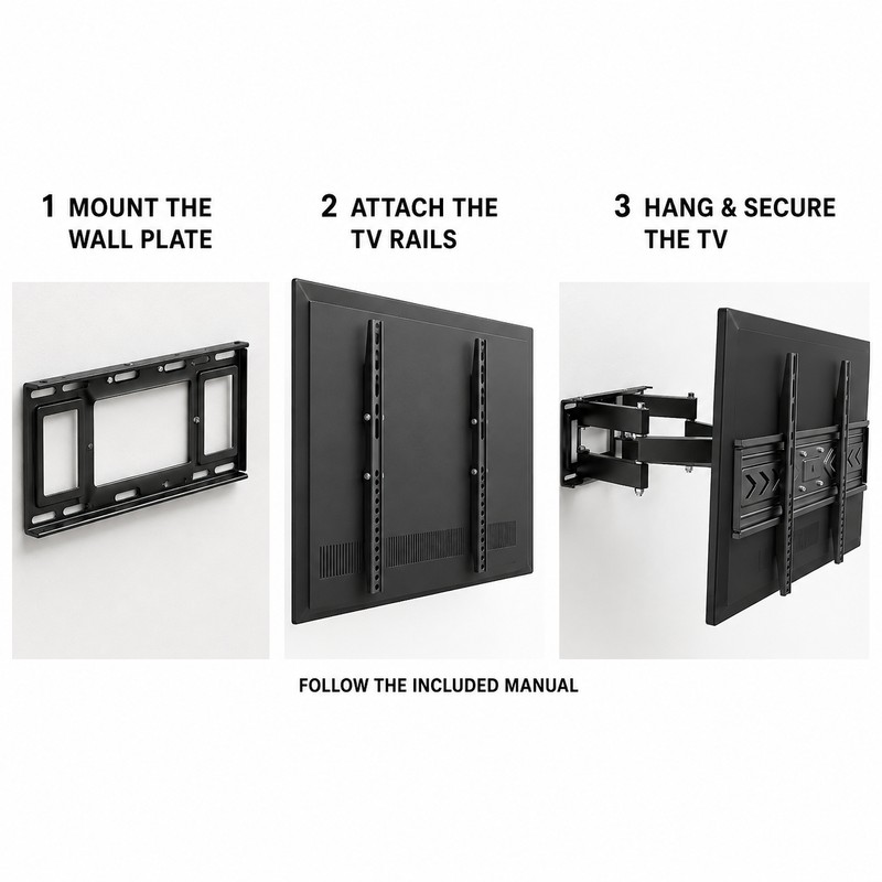 Full-Motion Dual-Arm TV Wall Mount for 40–80 Inch TVs, VESA