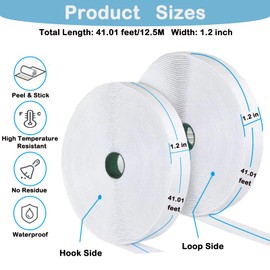 Strips with Adhesive Heavy Duty, Hook and Loop Tape, 1.2 Inch x 41 Ft Strong Double Sided Self Adhesive Strips, Nylon Sticky Back Fastener Rolls for Home Office School Car and Crafting Organization