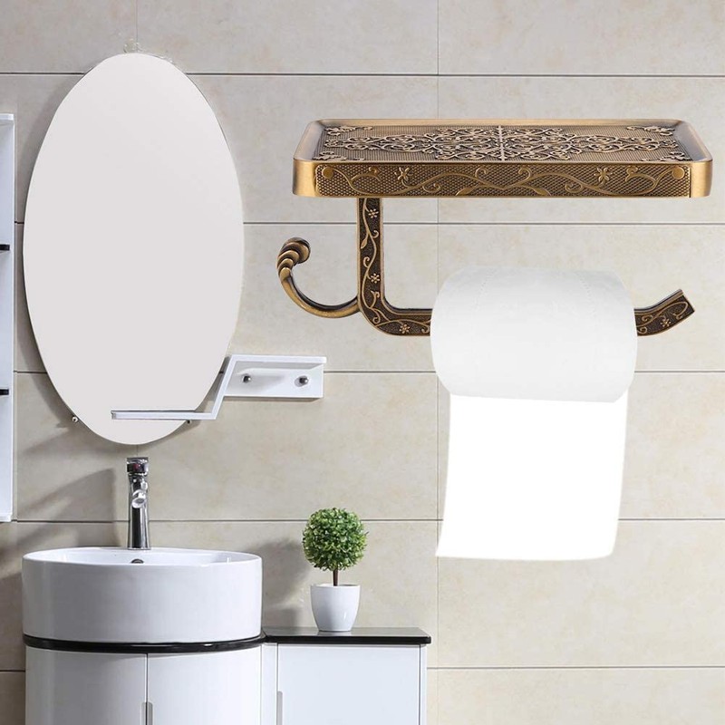 Antique European Vintage Brass Toilet Bathroom Paper Holder Phone Shelf