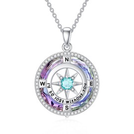 TOUPOP I'd be Lost without You Compass Necklace Sterling Silver December Birthstone Topaz Jewelry for Women Anniversary Birthday Gifts for Her, Wife, Girlfriend
