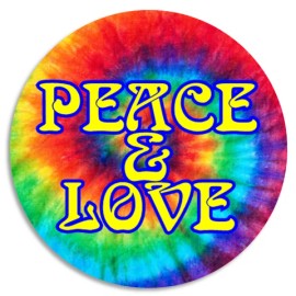 Kiwi Gifts Peace and Love - 3 Pack Circle Stickers 3 Inch - Rainbow Hippy Tie Dye 60s 70s