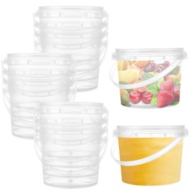 ZOFORTY 80PCS 10 oz Clear Buckets with Lid, Plastic Ice Cream Buckets with Lids and Handles, Drink Rum Buckets for Parties, Plastic 300ml Food Storage Container for Snacks Deli Fruits