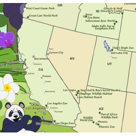 Top Zoos in the USA Travel Map Art - Animal and Wildlife Print - Modern Kids Room Decor (36x24 inches)