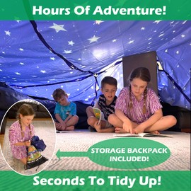 Molcey Blanket Fort Building Kit for Kids 4-8 8-12+ - Make a Portable Playhouse, Play Tent. Build a Fort Making Kit/Builder Blankets - Ultimate Indoor/Outdoor Play for Girls/Boys Toys Age 3-12