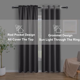 Hiasan Rod Pocket Dark Grey Blackout Curtains, Thermal Insulated Room Darkening Short Curtains 2 Panels for Kitchen/Small Window, 42 x 45 Inches Length