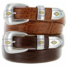 Gold Diamond Italian Calfskin Genuine Leather Dress Belt 1-1/8"(30mm) taper down to 1"(25mm) wide (Alligator Black, 36)