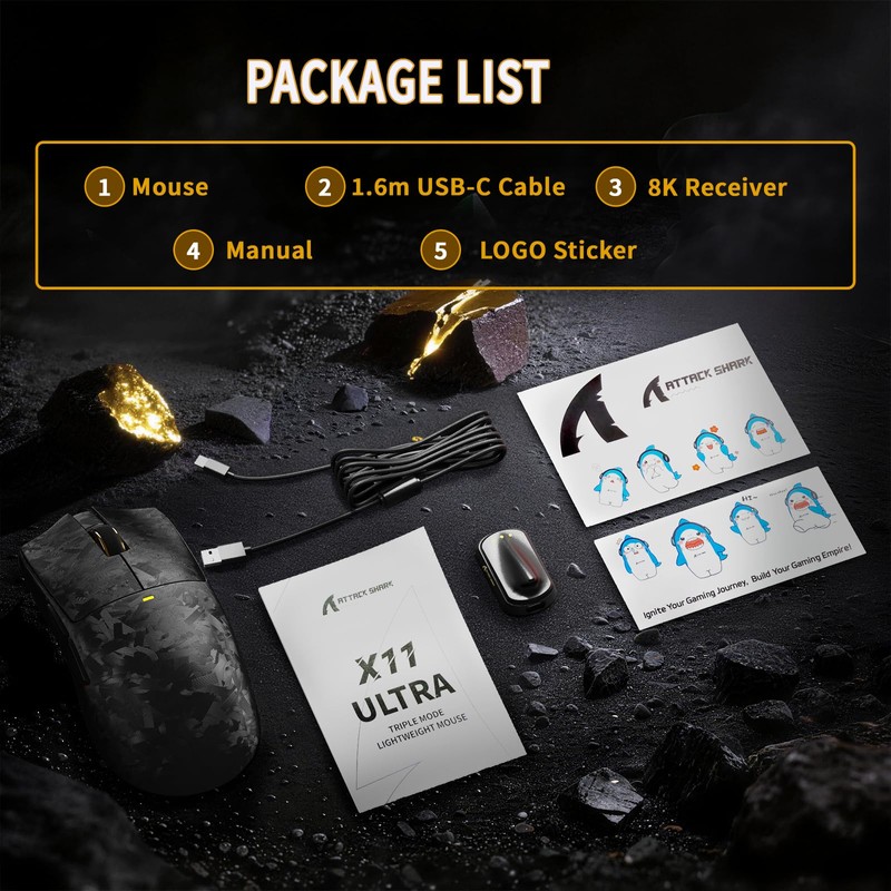 ATTACK SHARK X11 Ultra 8K Carbon Fiber Wireless Gaming Mouse,Nordic