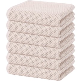 Moosfor Tea Towels, 100% Cotton, Set of 6, 32 x 72 cm, Soft Tea Towels, Kitchen Towels, Absorbent Kitchen Towels, Thick Premium Tea Towel, Dishcloths, Cleaning Cloths, Beige