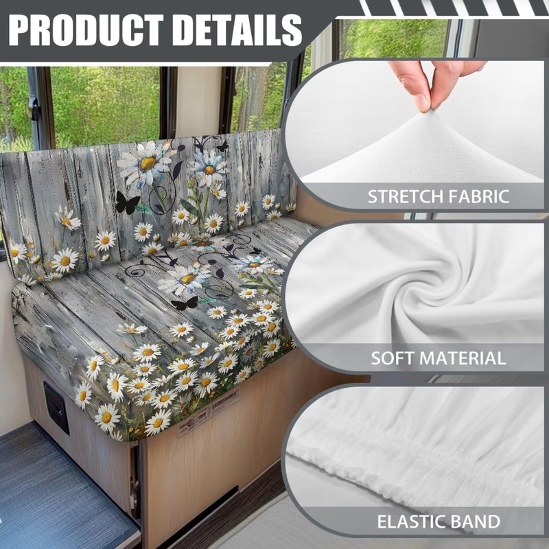 SUITOSELFY RV Dinette Cushion Covers Booth Set - Grain Wood