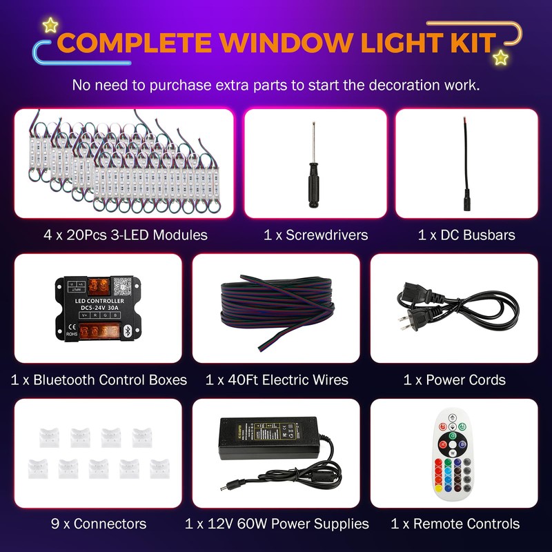 BEAMNOVA 40Ft RGB Commercial LED Storefront Lights Kit, Bluetooth App