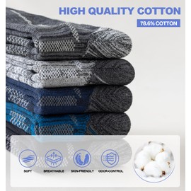 Niorasen Men's Cotton Crew Work Socks, 5 Pairs Cushioned Boot Socks, Moisture Wicking Athletic Socks for Hiking Sports Running 10-13 (Black)