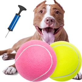 Segzwlor Dog Toy Ball - 9.5" Large Tennis Balls for Small Medium Large Dogs - 2 Pack Inflatable Rubber Dog Toys Ball with Pump & Needle - Funny Interactive Dog Balls Outdoor