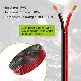 Piwaal 20AWG Electrical Wire Spool 0.42mm² 100ft Each 20 Gauge 2 Conductor Parallel Wire (Red 30.48M Black 30.48M) Hook Up Oxygen Free Stranded Tinned Copper Cable for LED Strip/Bulbs/Lamps