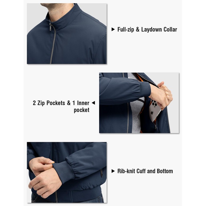 TBMPOY Men's Winter Lightweight Bomber Jackets Water Resistant Fall Casual