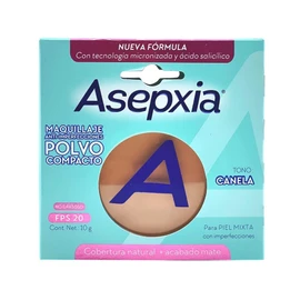 ASEPXIA - Maquillaje en Polvo Tono Canela. Acabado mate, absorbe y controla la grasa, unifica el tono de la piel, sin sensación grasosa. Protección FPS 20 para piel mixta con imperfecciones. Contenido 10g.