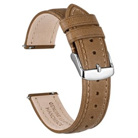 Ayadoo 18mm Oil Wax Leather Watch Band， Vintage Quick Release Replacement Light Brown Leather Watch Strap with Silver Buckle for Men， Women