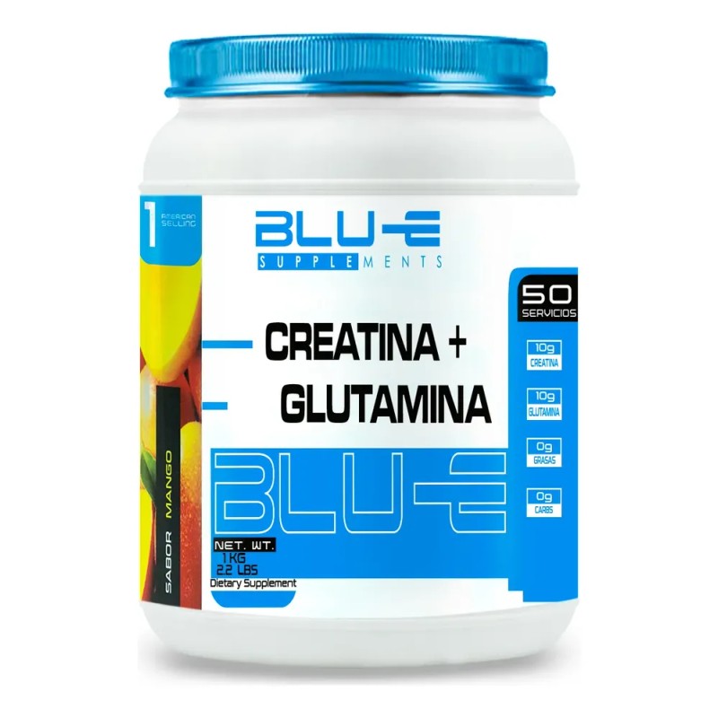 Creatina + Glutamina Blu-e 1kg 50 Servicios Varios Sabores