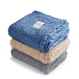 Luciphia 1 Pack 3 Calming Dog Blanket Fluffy Premium Fleece Pet Blankets Soft Sherpa Throw for Dogs Puppy Cat Grey/Beige/HazeBlue Large (41" x31")