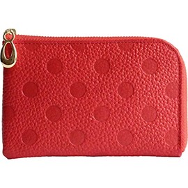 Brave [Himeji Leather] L-Shaped Zipper Mini Wallet, Women's, Made in Japan, Dots, Polka Dot, Elegant, Stylish, External Pocket, Thin, Easy to Use, Cashless, Minimalist, red