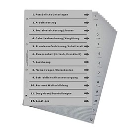 Folder Register for Personnel, Sophisticated Register for DIN A4 Folder, Personnel Folder, Employee Folder for Companies and Employers, Light Grey