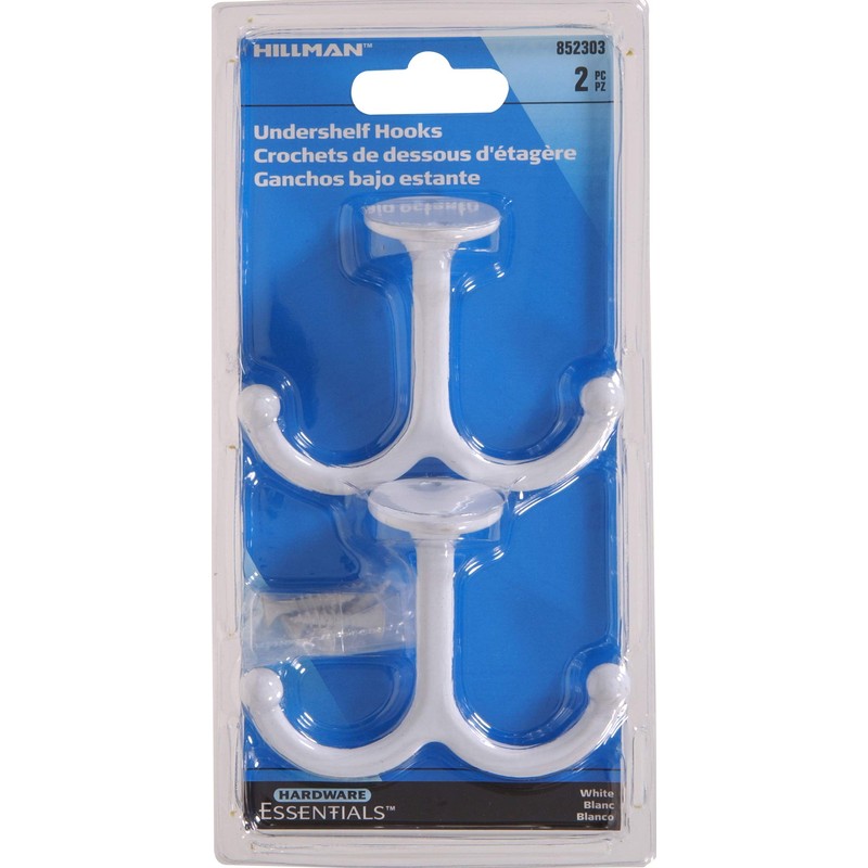 Hardware Essentials 852303 Under Shelf Coat Hook White -2 Pack