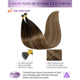 LaaVoo Nano Beads Ring Hair Extensions Balayage Darkest Brown to Medium Brwon and Dark Blonde Nano Hair Extensions Real Human Hair 20 Inch 50 Strands 50g Straight Remy Hair Extensions #2/6/18