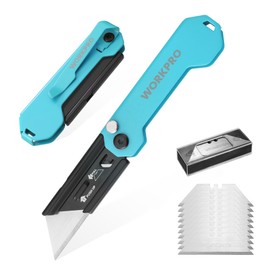 WORKPRO 2PCS EDC Folding Utility Knife, Mini Box Cutter with Quick Open Axis Lock, Quick Change Blade Razor Knife, Foldable Small Pocket Knife with Belt Clip, 2 Packs with 10 Extra Blades