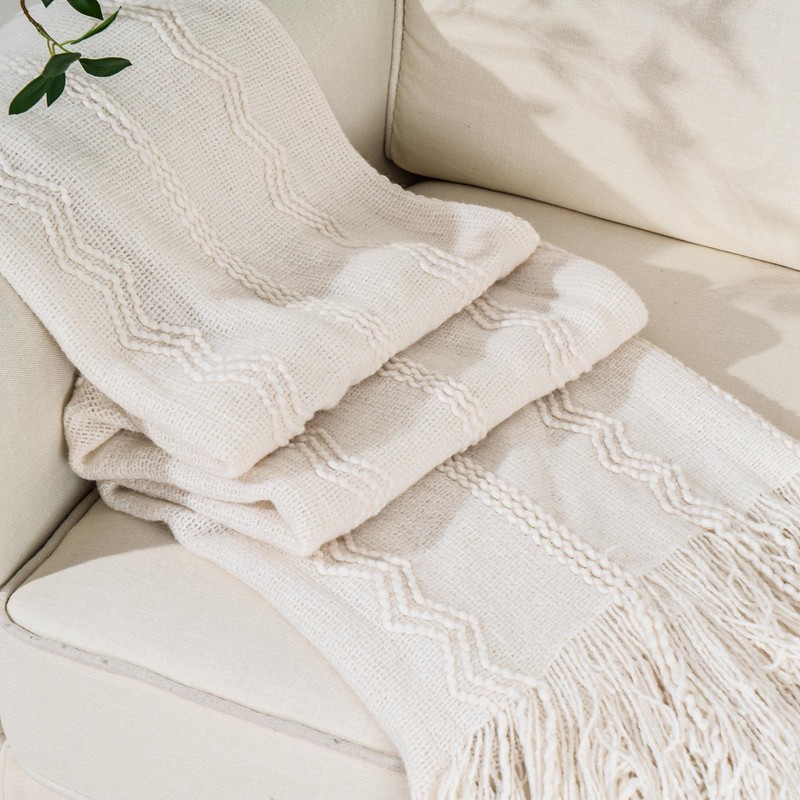 Battilo Cream Throw Blanket for Couch, Bedroom Decor Boho Throw