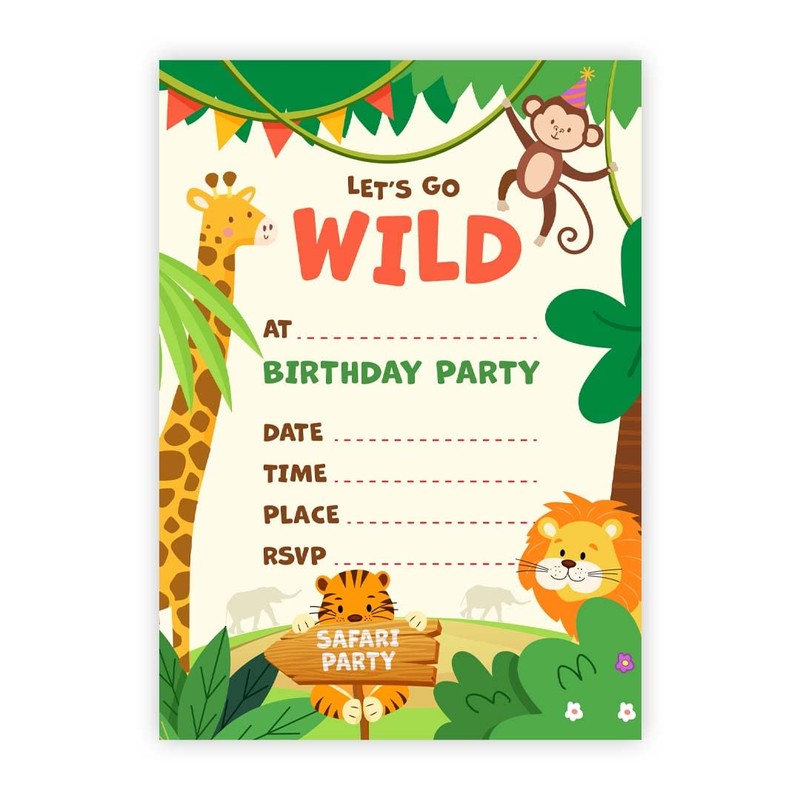 32 Safari Party Invites Kids Childrens Birthday Party Invitations with