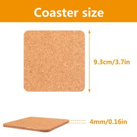 100 PCS Cork Coasters Bulk, Blank Square Cork Coasters DIY Crafts, Non-Slip Heat-Resistant Reusable Coffee Coaster, Suitable for Home Desktop Decoration