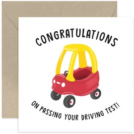 Old English Co. Congratulations Driving Test Card for Him or Her - Funny New Card Driving Exam - Well Done Passing Exam Card for Men and Women | Blank Inside with Envelope