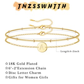 JNZSSWHJJH JNZSSWHJJH Mothers Day Gifts for Mom Grandma Her - Bracelets for Women Trendy - 18K Gold Plated Disc Letter A Initial Bracelet Dainty Bracelets for Women Gifts