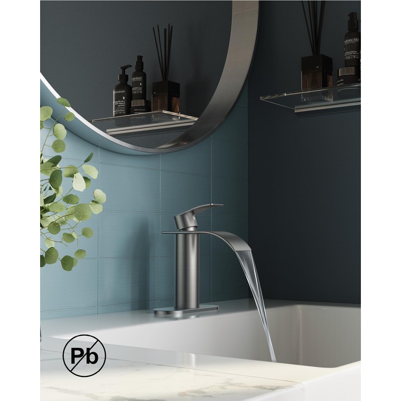 FORIOUS Waterfall Bathroom Faucet 1 Hole, Brushed Nickel Single Handle
