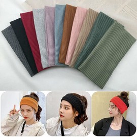 Women Headband Solid Wide Turban Knitted Cotton Hairband Girls Elastic Hair Band - Chic Women's Cotton-Polyester Headband