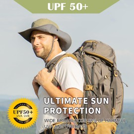 TOP-EX Wide Brim Waterproof Sun Hats for Women & Men UV Protection UPF 50, Safari Hat Boonie Hats Foldable & Breathable & Adjustable for Trekking Fishing Travel Gardening, Army Green M 54-57CM