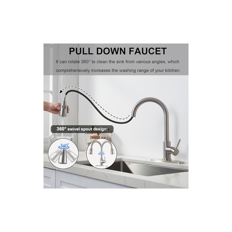 SHACO Kitchen Faucets with Pull Down Sprayer, Single Handle Stainless