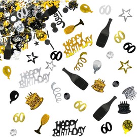 60th Anniversary Confetti, 60th Birthday Glitter Confettis, 60th Birthday Anniversary Confetti Decoration Wedding Party Table Decorations (Gold Black)