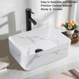 KGAR Rectangular Bathroom Sink 16" x 12" Marbling Above Counter Porcelain Ceramic Vessel Sink with Faucet and Pop up Drain Combo