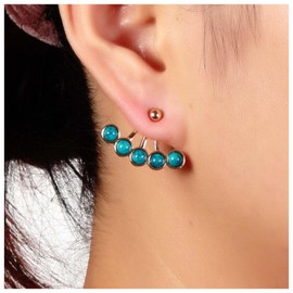 Cimenexe Bohemian Turquoise Ear Jacket Earrings Blue Gemstone Jacket Earrings Natural Stone Stud Earrings Vintage Earrings with Blue Gemstones Two Way Earrings Front Back Earrings Jewellery for Women