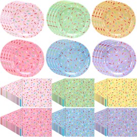 Mimorou 48 Pcs Donut Plates and Napkins Party Supplies Include Confetti Sprinkle Paper Plates Disposable Cocktail Napkins for Sprinkle Ice Cream Party Supplies Baby Shower Decorations for 24 Guest