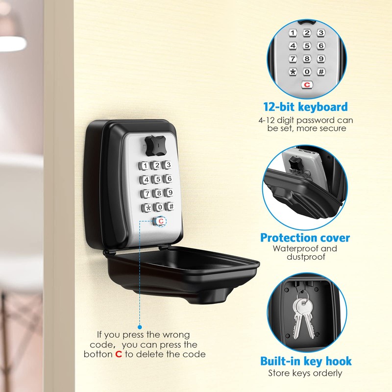 AMIR Key Lock Box for Outside, Wall Mounted Lockbox for