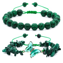 Malachite Bracelets Crystal Beads Butterfly Bracelets for Women, Natural Gemstone Beaded Bracelets Butterfly Charms Jewelry for Christmas Valentine's Day Birthday Mother's Day Gifts (Malachite)