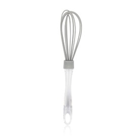 Silicone Whisks for Cooking, Non-Scratch, Clear Acrylic Handle, Hanging Hook, Batter, Eggs, Dressings (Grey)