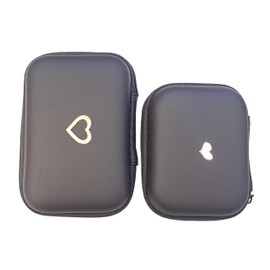 HaawStez Small Rectangle Case Pouch Earphone Case Pouch Hard Protective Carrying Storage Case Bag for Earphone Headphone Earbud Headset SD TF Card (Black with Silver Heart 2pcs)