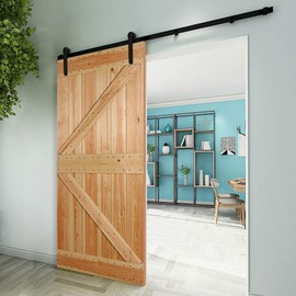 CCJH 4FT Sliding Barn Door Hardware Kit, Heavy Duty, Smoothly and Quietly, Easy to Install, Fit 24" Width Single Door Panel, Line Style Black